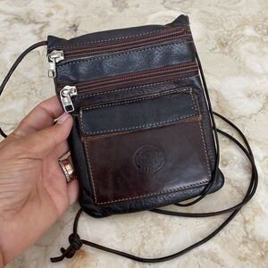 Vintage Roots Hanging Pouch Tribe Leather Crossbody Bag Brown